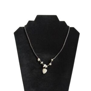 Gunmetal Gray Beaded Heart Shaped Abalone Shell & Shard Pieces Pendant Necklace